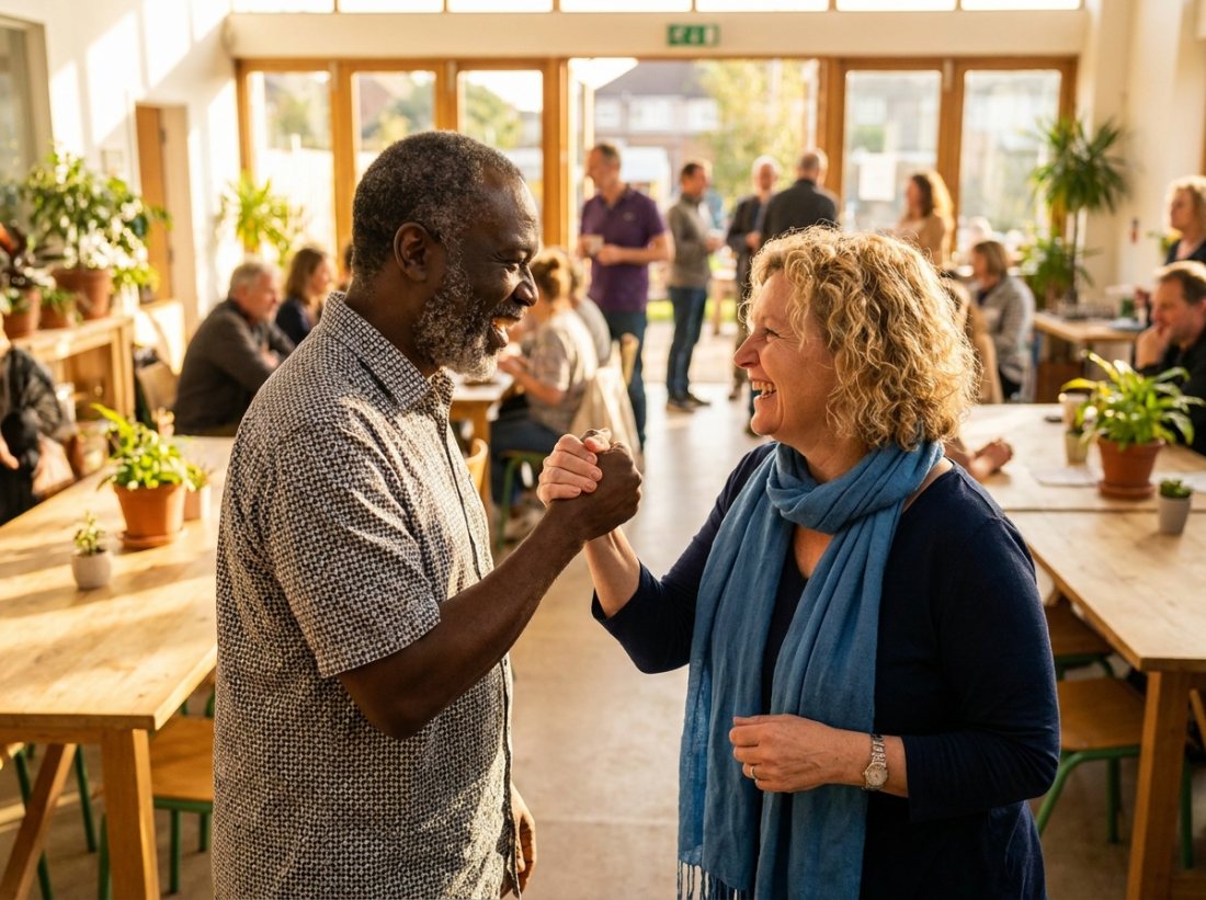 Two ministry leaders shaking hands in partnership